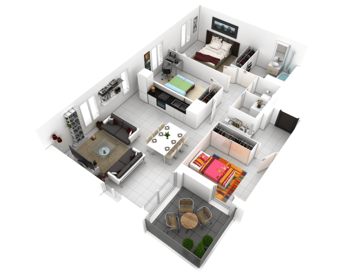 3 rooms house design