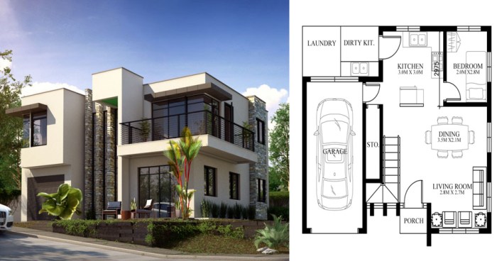 Modern house design with floor plan