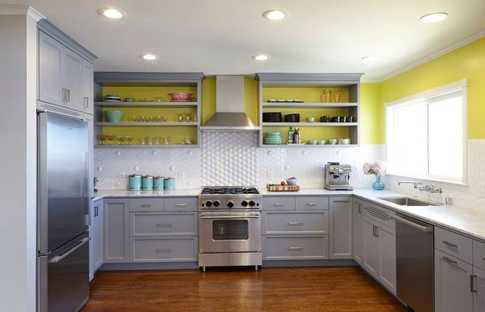 Yellow and grey kitchen decor