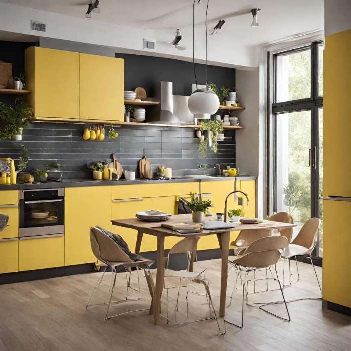 Yellow and grey kitchen decor