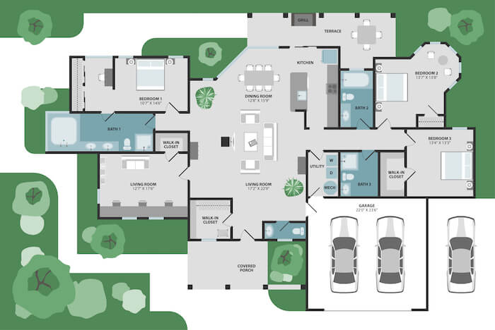 Modern house design with floor plan